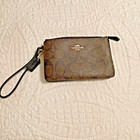 Nwt Coach Signature Double Corner Zip Wristlet Wallet F87591 Brown Black