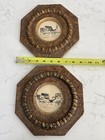 Vtg Pair Horse Drawn Carriage Silhouette Art  Octagon Framed Hang  Pictures