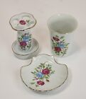 Bathroom Vanity Set Floral Cottagecore Shell Soap Dish Cup Toothbrush Holder Vtg