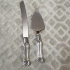 Stainless Steel Wedding Cake Knife   Server Set  Clear Faceted Handles  2pc