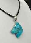 Natural Turquoise Handcrafted Wolf Head Pendant  On A 925 Sterling Silver Base 