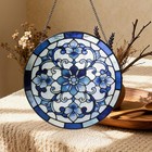 Stained Glass Suncatcher Window Hanging  Blue White Abstract Flowers Sun Catcher