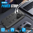Us Power Strip Surge Protector 8 Ac Outlets 3 Usb Ports   Type C Port 4 Ft Cable