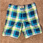 Hollister Co  Mens Board Shorts Medium Plaid Swim Trunks Blue Lime Green Surf