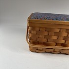 Vtg Wicker Sewing Basket Storage Box Blue Padded Lid Handle 12x8x9 Cottagecore