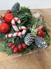 Vintage Christmas Candle Wreath Plastic Satin Balls Candy Canes Pine Cones