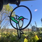 Vintage Stained Glass Hummingbird On Perch Hanging Window Suncatcher 10    Copper