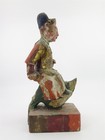 Antique Chinese Polychrome Hand Painted   Carved Wood Temple Figure 9  X 3  