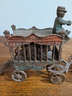 Vintage Cast Iron Overland Circus Horse Drawn Wagon With 2 Horses   Bear