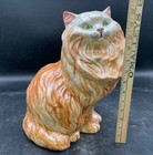 Large Mcm Vintage 13 5  Ceramic Persian Cat Green Eyes Statue Figurine Gorgeous 