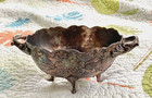 Vtg   19th Century  Metal Silver Plated Footed Bowl W cherubs  Grapes   Florals 