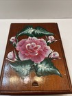 Vintage Wooden Storage Box With Sliding Lid Hand Painted Flowers Dovetailed 1998