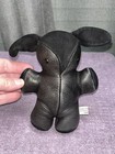 Vtg Rare Htf Sandy Vohr Black Leather Rabbit Stuffed Bean Bag Leather Zoo
