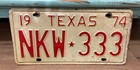 Vintage Old 1974 Texas Auto Car License Plate Nkw 333 White   Red