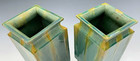 Antique Chinese Pair Of Green Diamond-shaped Pottery Vases
