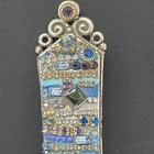 Michal Golan Doves   Flowers Handmade Mezuzah Silver Tone  W  Rainbow Crystals