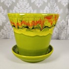 Vintage Vibrant Green Drip Ware Pot California  California Pottery 4043 W saucer