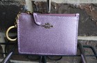 Nwt  95 Coach Mini Leather Skinny Id Case Key Ring Wallet Metallic Pink C7213