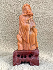 Vintage Chinese Hand Carved Soapstone Figure Man Holding Trident 4    Tall - Rare