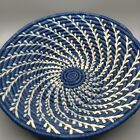 African Basket 12x3    Bowl Woven Coil Blue Weave Rwanda Hand Wall Art Ethnic