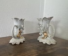 Pair 2-pc Vintage Lefton China  285 Hand Painted 3d Floral Candle Stick Holders