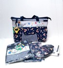 Vintage Ek Embroidered Baby Bottle Diaper Bag Set W Rattles - Striped  Navy Blue