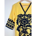 Vintage Brsy Egyptian Cotton Kaftan Maxi Dress Small Yellow Navy Embroidery