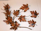 Vintage Autumn Maple Leaves Branch Metal Wall Art Sculpture Bronze Copper Mcm 2 
