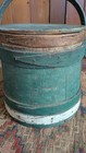 Antique Early Country Primitive Wood Firkin Bucket Old Green Paint 10 