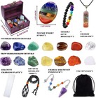 Boramdo 22pcs Healing Crystals Set  Chakra Quartz Kits Wooden Box 7 Raw 7 Tumble