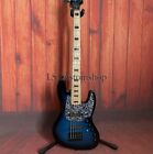 5 String Jazz Electric Bass Guitar Trans Blue Burst Flamed Maple Top Solid Body 
