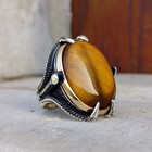 Mens Sterling Silver Eagle Claw Tiger Eye Ring Vintage Handmade Jewelry