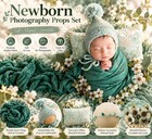 Newborn Photography Props 5pcs Baby Wrap Bonnet Headband Pillow Flower Set