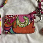 Vera Bradley Id Case Zip And Lanyard Wallet Paisley Pink Swirls Silver Key Ring