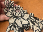 Applique Embroidered Beads Soutache 4x5  Flowers Beige Black 1pc