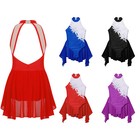 Kids Girls Dance Dress Bodysuit Leotards Performance Dancewear Rhinestone Latin