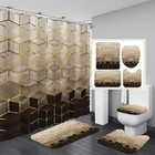 4pcs Brown Gradient Shower Curtain Set  Modern Geometric Shower Curtain Set Gol
