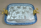 Vtg 1950s Murano Mirrored Glass Vanity Tray W  Cobalt Twisted Glass Edge