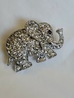 Crystal Encrusted Elephant Brooch Pin Jungle Pachyderm Silver Colored