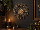 Zodiac Wheel Wall Sculpture Sun Moon Astrology Celestial Decor 12 Zodiac Signs