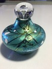 Stunning Signed Vines Iridescent Blue Turquoise Spatter Perfume Bottle 2 5 