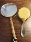 Antique 1920s Art Deco Vanity Set - Sunburst Celluloid Hand Mirror   Boar Brush