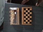 Wood Folding Chess Set W  Wooden Pieces   Board  Brown black  Ages 8 