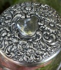 Sterling Silver Repousse Molded Glass Vanity Power Jar Pot Dresser Box Antique