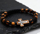 Men s Wooden Cross Crucifix Bead Bracelet Woven Adjustable Rosary Gift