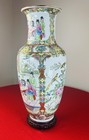 Vtg Chinese Rose Medallion Large Vase 16 5    Qianlong Mark Hand Painted Floral