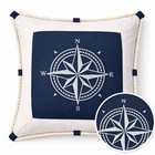 20x20 Nautical Compass Square Cover Pillow Navy Blue White Decorative