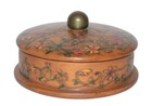 Vintage Wood Floral Trinket Jewelry Box Victorian Round Lid Hand Crafted