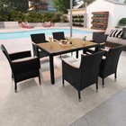 7 Piece Patio Furniture Set  Outdoor Dining Acacia Wood Table Top Rattan Convers