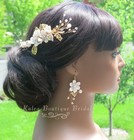 Wedding Off White Floral Hair Comb And Earrings  Ivory 3 Pc Bridal Jewelry Set